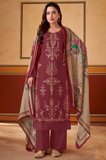 Picture of Alluring Maroon Designer Straight Cut Suit for Engagement, Reception, Festivals, Sangeet, and Parties  (Unstitched suit)