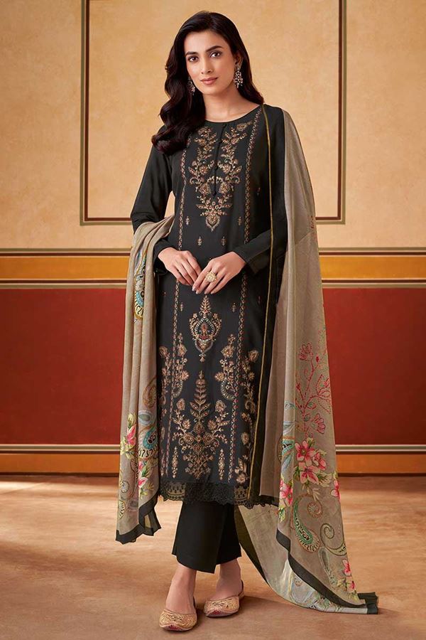 Picture of Breathtaking Black Designer Straight Cut Suit for Parties (Unstitched suit) 