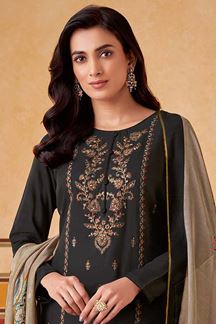 Picture of Breathtaking Black Designer Straight Cut Suit for Parties (Unstitched suit) 