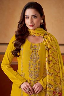 Picture of Ethnic Yellow Designer Straight Cut Suit for Haldi, Festivals, Sangeet, and Parties (Unstitched suit)