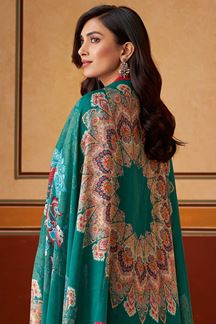Picture of Captivating Teal Designer Straight Cut Suit for Festivals, Sangeet, and Parties  (Unstitched suit)