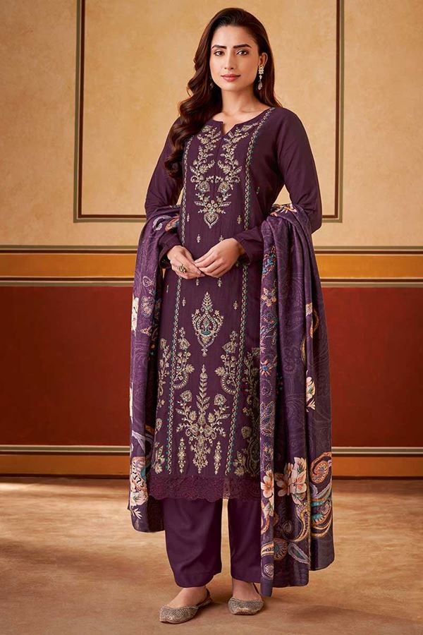 Picture of Smashing Purple Designer Straight Cut Suit for Festivals, Sangeet, and Parties (Unstitched suit)