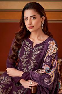 Picture of Smashing Purple Designer Straight Cut Suit for Festivals, Sangeet, and Parties (Unstitched suit)