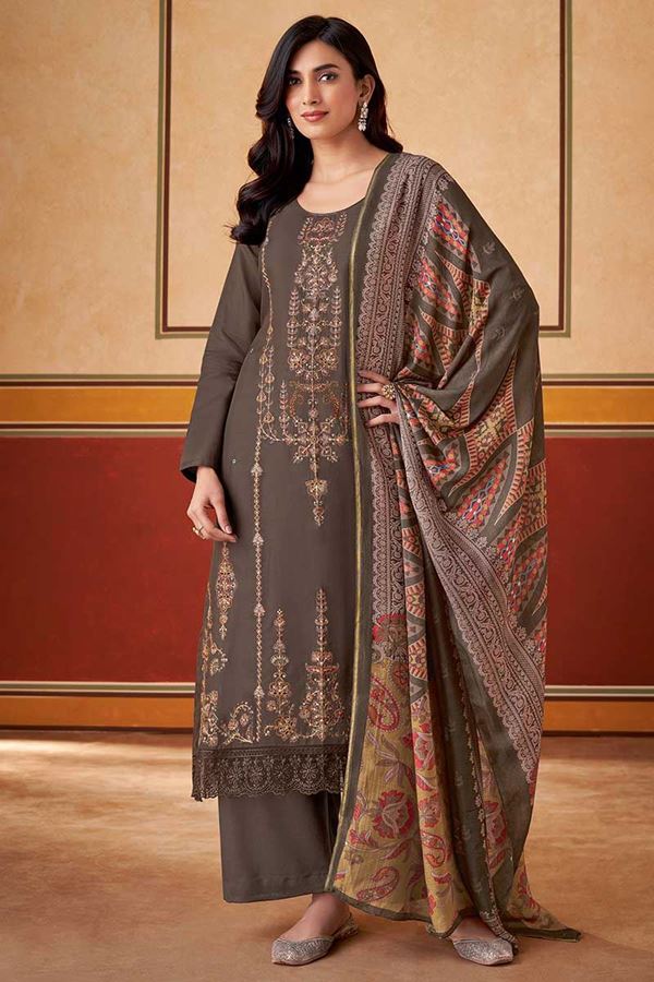 Picture of Spectacular Brown Designer Straight Cut Suit for Festivals, Sangeet, and Parties  (Unstitched suit)