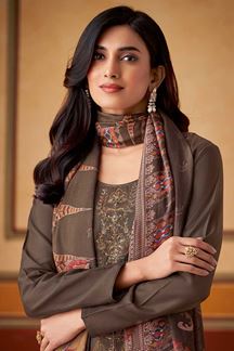 Picture of Spectacular Brown Designer Straight Cut Suit for Festivals, Sangeet, and Parties  (Unstitched suit)