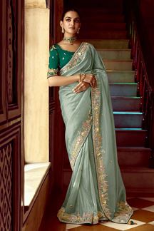 Picture of Outstanding Pure Silk Designer Saree for Engagement and Reception