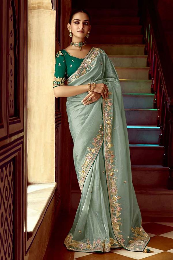 Picture of Outstanding Pure Silk Designer Saree for Engagement and Reception