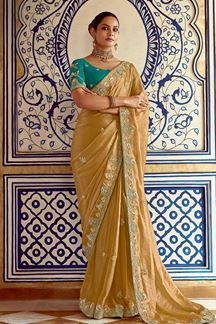 Picture of Bollywood Pure Silk Designer Saree for Wedding, Engagement, Reception, Sangeet, and Parties