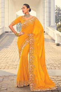 Picture of Ethnic Crepe Jacquard Designer Saree for Engagement, Reception, Festivals, Sangeet, and Parties
