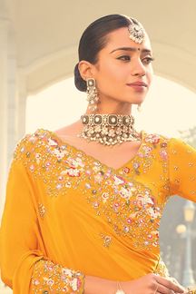Picture of Ethnic Crepe Jacquard Designer Saree for Engagement, Reception, Festivals, Sangeet, and Parties