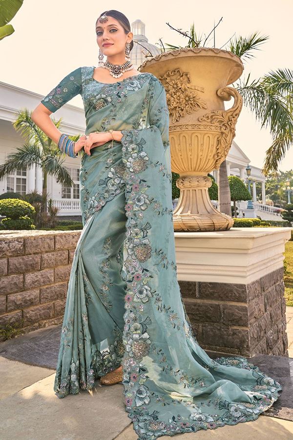 Picture of Breathtaking Pure Organza Designer Saree for Engagement, Reception, Festivals, Sangeet, and Parties