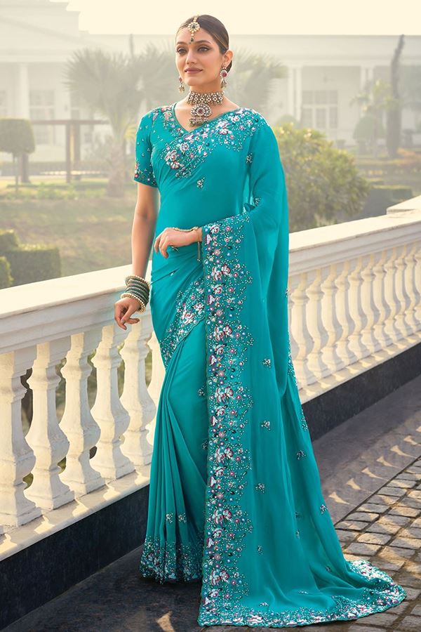 Picture of Smashing Pure Crepe Designer Saree for Engagement, Wedding, Reception, Festivals, Sangeet, and Parties