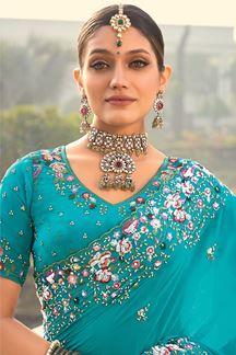 Picture of Smashing Pure Crepe Designer Saree for Engagement, Wedding, Reception, Festivals, Sangeet, and Parties