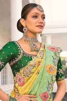Picture of Spectacular Crepe Jacquard Designer Saree for Haldi, Engagement, Wedding, Reception, Festivals, Sangeet, and Parties