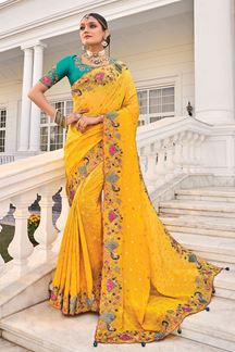 Picture of Bollywood Pure Crepe Designer Saree for Haldi, Reception, Festivals, Sangeet, and Parties