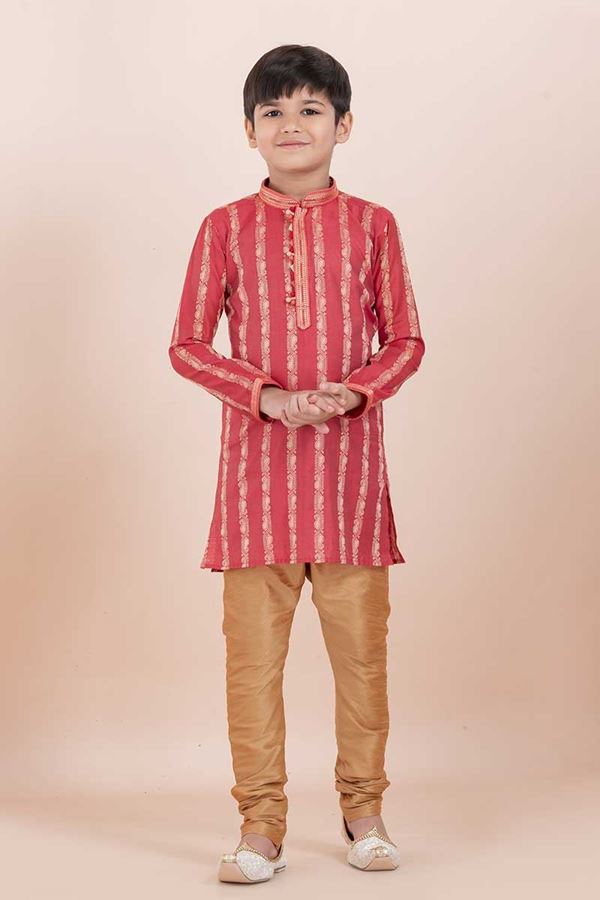 Picture of Appealing Tomato Shaded Designer Ethnic Wear for Boys – Perfect for Engagement, Festivals, Sangeet, and Parties