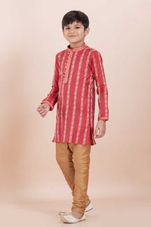 Picture of Appealing Tomato Shaded Designer Ethnic Wear for Boys – Perfect for Engagement, Festivals, Sangeet, and Parties
