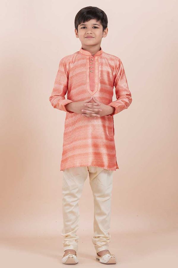 Picture of Royal Orange Designer Ethnic Wear for Boys – Perfect for Engagement, Festivals, Sangeet, and Parties