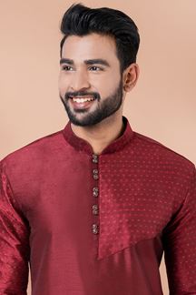 Picture of Artistic Maroon Designer Men’s Kurta Pyjama for Wedding and Reception