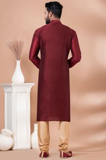 Picture of Artistic Maroon Designer Men’s Kurta Pyjama for Wedding and Reception