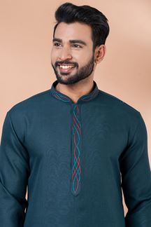 Picture of Enticing Dark Green Designer Men’s Kurta Pyjama for Engagement, Festivals, Sangeet, and Parties