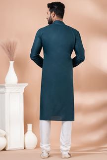 Picture of Enticing Dark Green Designer Men’s Kurta Pyjama for Engagement, Festivals, Sangeet, and Parties