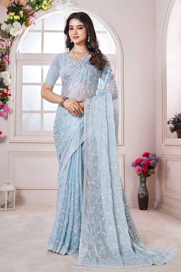 Picture of  Classy Zari Chiffon Designer Saree for Festivals, Engagement, Reception, Sangeet, and Parties