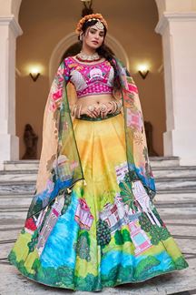 Picture of  Exuberant Yellow and Pink Designer Wedding Lehenga Choli for Haldi, Wedding, Reception, Pre-Wedding Shoot, Sangeet, and Parties