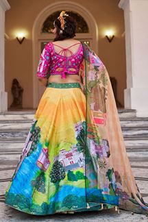 Picture of  Exuberant Yellow and Pink Designer Wedding Lehenga Choli for Haldi, Wedding, Reception, Pre-Wedding Shoot, Sangeet, and Parties