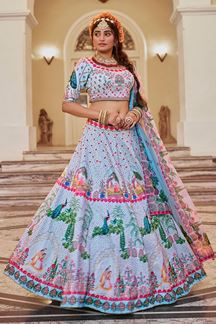 Picture of  Magnificent Powder Blue Designer Wedding Lehenga Choli for Engagement, Reception, Pre-Wedding Shoot, Sangeet, and Parties