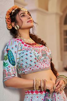 Picture of  Magnificent Powder Blue Designer Wedding Lehenga Choli for Engagement, Reception, Pre-Wedding Shoot, Sangeet, and Parties