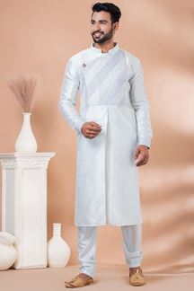 Picture of Royal Sky Blue Designer Men’s Kurta Pyjama for Engagement, Festivals, Sangeet, and Parties