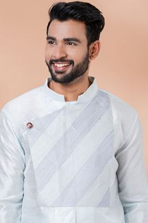 Picture of Royal Sky Blue Designer Men’s Kurta Pyjama for Engagement, Festivals, Sangeet, and Parties