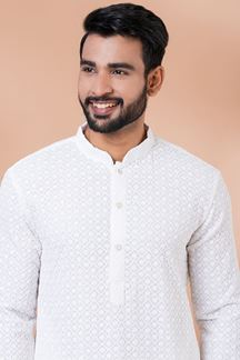 Picture of Amazing White Designer Men’s Kurta Pyjama for Haldi, Festivals, Sangeet, and Parties