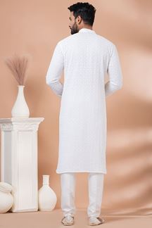 Picture of Amazing White Designer Men’s Kurta Pyjama for Haldi, Festivals, Sangeet, and Parties