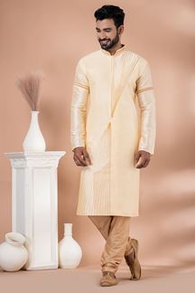Picture of Awesome Cream Designer Men’s Kurta Pyjama for Engagement, Reception, Festivals, Sangeet, and Parties