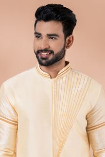 Picture of Awesome Cream Designer Men’s Kurta Pyjama for Engagement, Reception, Festivals, Sangeet, and Parties