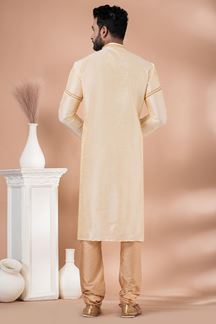 Picture of Awesome Cream Designer Men’s Kurta Pyjama for Engagement, Reception, Festivals, Sangeet, and Parties