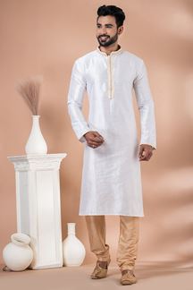 Picture of Marvelous White Designer Men’s Kurta Pyjama for Engagement, Festivals, Sangeet, and Parties