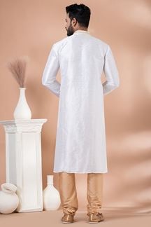Picture of Marvelous White Designer Men’s Kurta Pyjama for Engagement, Festivals, Sangeet, and Parties