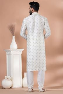 Picture of Classy Off-White Designer Men’s Kurta Pyjama for Engagement, Festivals, Sangeet, and Parties