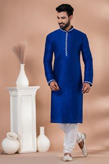 Picture of Fancy Royal Blue Designer Men’s Kurta Pyjama for Engagement, Reception, Festivals, Sangeet, and Parties