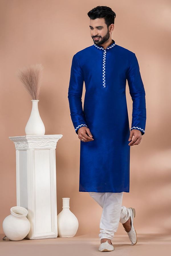 Picture of Fancy Royal Blue Designer Men’s Kurta Pyjama for Engagement, Reception, Festivals, Sangeet, and Parties