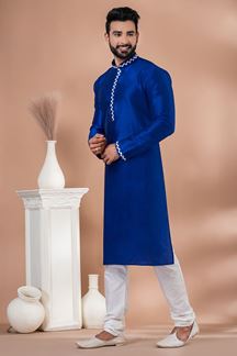 Picture of Fancy Royal Blue Designer Men’s Kurta Pyjama for Engagement, Reception, Festivals, Sangeet, and Parties