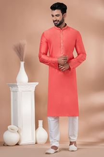 Picture of Elegant Rani Pink Designer Men’s Kurta Pyjama for Engagement, Reception, Festivals, Sangeet, and Parties