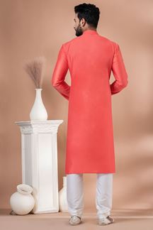 Picture of Elegant Rani Pink Designer Men’s Kurta Pyjama for Engagement, Reception, Festivals, Sangeet, and Parties