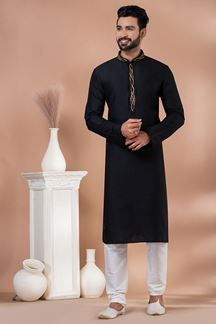 Picture of Dashing Black Designer Men’s Kurta Pyjama for Sangeet and Parties