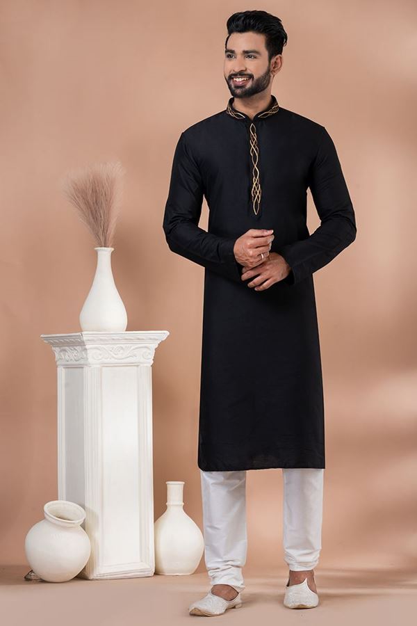 Picture of Dashing Black Designer Men’s Kurta Pyjama for Sangeet and Parties