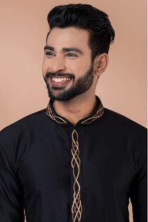 Picture of Dashing Black Designer Men’s Kurta Pyjama for Sangeet and Parties