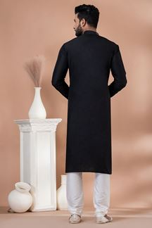 Picture of Dashing Black Designer Men’s Kurta Pyjama for Sangeet and Parties